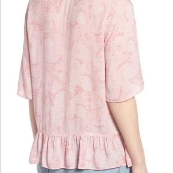NWT Hinge Pink Print Ruffle Hem Top Sz Small - Picture 2 of 5